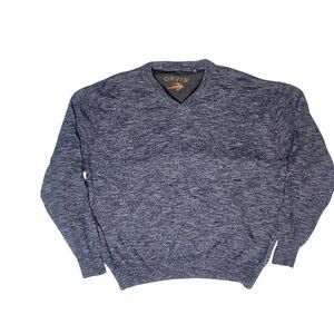 Orvis Mens 100% Merino Wool Blue V Neck Pullover Sweater Size XXL